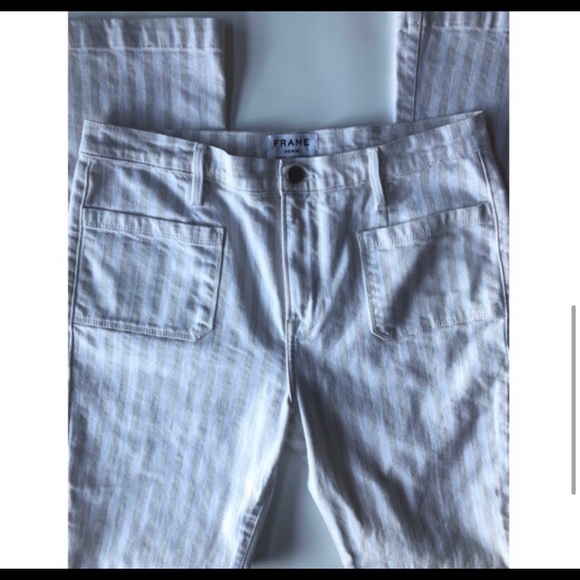 FRAME Le Bardot Flare striped high-rise jeans 32 - Picture 6 of 8